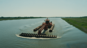 Waterway dredge in operation maintaining a clear channel.