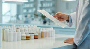 Modern cosmetic lab with products, representing quality control and regulatory compliance in the Indian beauty industry.