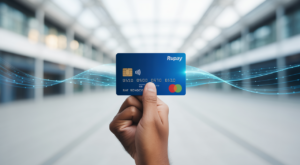 A person holding a modern RuPay credit card, symbolizing India's digital payment revolution.