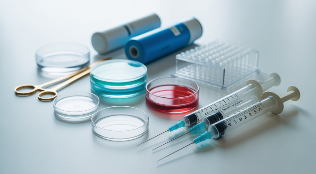 Close-up view of IVF and fertility treatment lab equipment on white background